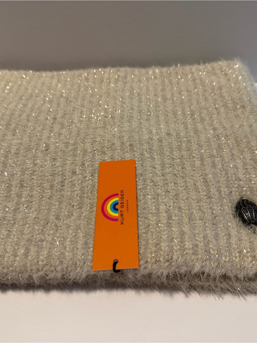 Kurt Geiger Cream Sparkle Ribbed Knit Headband
